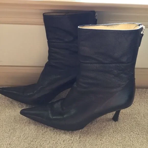 GUCCI Vintage Black Leather Ankle Heeled Boots - Picture 2 of 10